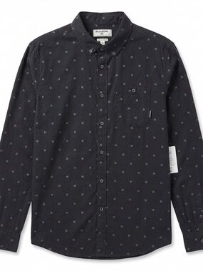 Billabong Black Long-Sleeve Button-Down Shirt with Micro Dot Print